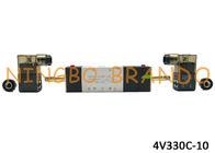 AC220V DC24V 3/8 &quot;অটোমেশন মেশিনের জন্য অ্যালুমিনিয়াম বডি সহ বায়ুসংক্রান্ত সোলেনয়েড ভালভ 5/3 ওয়ে 4V330C-10