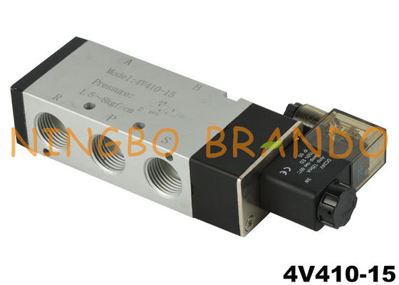 4V410-15 5/2 উপায় 1/2'' এয়ার নিউমেটিক সোলেনয়েড ভালভ 24V DC 220V AC