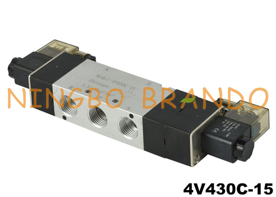 5/3 পথ 1/2'' বায়ুসংক্রান্ত সোলেনয়েড ভালভ 4V430C-15 24Volt 220Volt