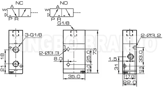 3A210-06 স্বাভাবিকভাবে খোলা স্বাভাবিকভাবে বন্ধ বায়ুসংক্রান্ত বায়ু পাইলট ভালভ 3/2 উপায়