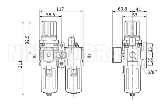 AC3010 1/4' 3/8' এয়ার ফিল্টার নিয়ন্ত্রক লুব্রিকেটর FR.L সংমিশ্রণ