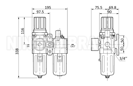 AC5010-06 AC5010-10 SMC প্রকার বায়ুসংক্রান্ত বায়ু ফিল্টার সংমিশ্রণ F.R.L. ইউনিট
