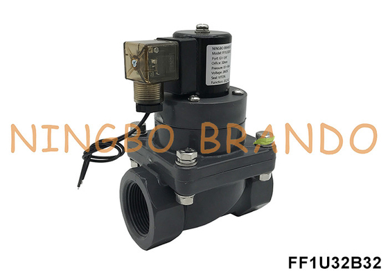 1-1/4' DN32 ক্ষয় প্রতিরোধী UPVC Solenoid ভালভ রাসায়নিক অ্যাসিড জন্য 24V 220V