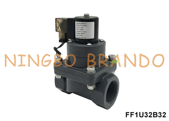 1-1/4' DN32 ক্ষয় প্রতিরোধী UPVC Solenoid ভালভ রাসায়নিক অ্যাসিড জন্য 24V 220V