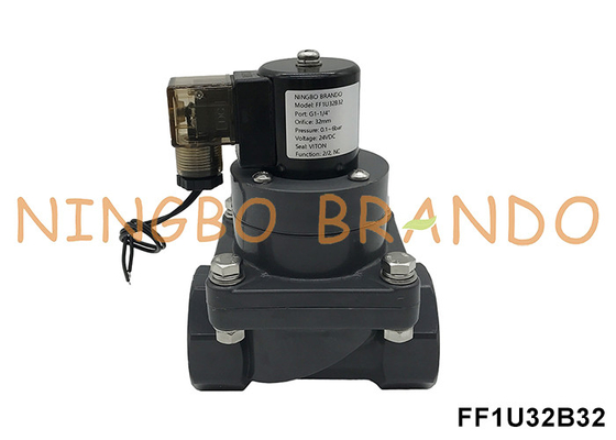 1-1/4' DN32 ক্ষয় প্রতিরোধী UPVC Solenoid ভালভ রাসায়নিক অ্যাসিড জন্য 24V 220V