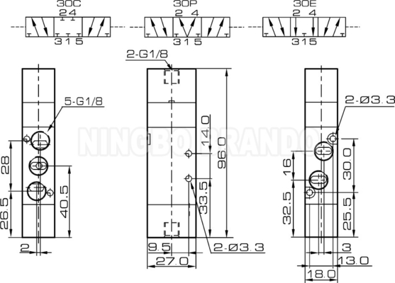 এয়ারট্যাক টাইপ 4A130C-06 1/8'' বায়ুসংক্রান্ত এয়ার পাইলট ভালভ 5/3 উপায়