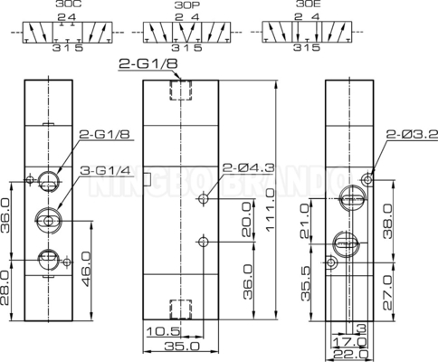 4A230C-08 এয়ারট্যাক টাইপ 1/4' এয়ার পাইলট ভালভ 5 পোর্ট 3 অবস্থান