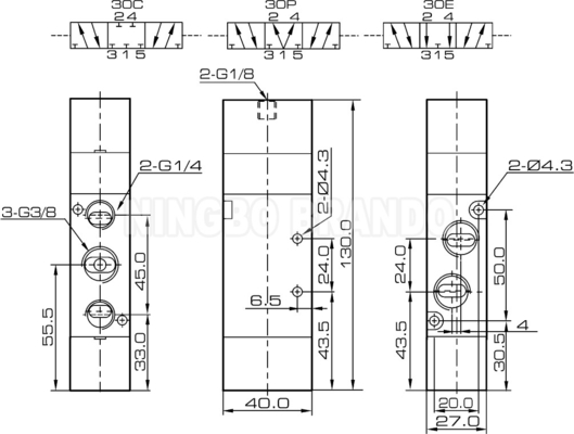 AirTac টাইপ 4A330C-10 5 ওয়ে 3 অবস্থান বায়ুসংক্রান্ত এয়ার পাইলট ভালভ 3/8 "