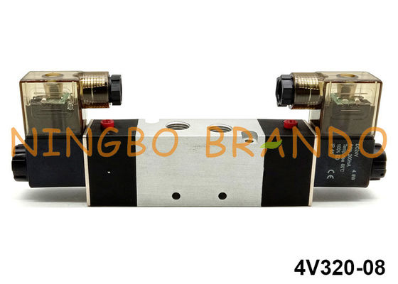 1/4 '' এনপিটি 5/2 ওয়ে 4V320-08 ডাবল সোলোনয়েড বায়ুসংক্রান্ত নিয়ন্ত্রণ ভালভ 12 ভি 24 ভি 110 ভি 220 ভি