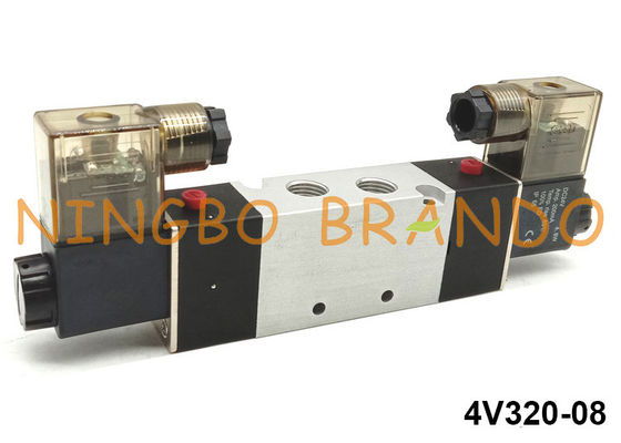 1/4 '' এনপিটি 5/2 ওয়ে 4V320-08 ডাবল সোলোনয়েড বায়ুসংক্রান্ত নিয়ন্ত্রণ ভালভ 12 ভি 24 ভি 110 ভি 220 ভি