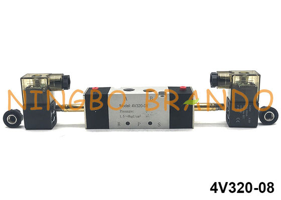 1/4 '' এনপিটি 5/2 ওয়ে 4V320-08 ডাবল সোলোনয়েড বায়ুসংক্রান্ত নিয়ন্ত্রণ ভালভ 12 ভি 24 ভি 110 ভি 220 ভি