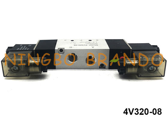 1/4 '' এনপিটি 5/2 ওয়ে 4V320-08 ডাবল সোলোনয়েড বায়ুসংক্রান্ত নিয়ন্ত্রণ ভালভ 12 ভি 24 ভি 110 ভি 220 ভি