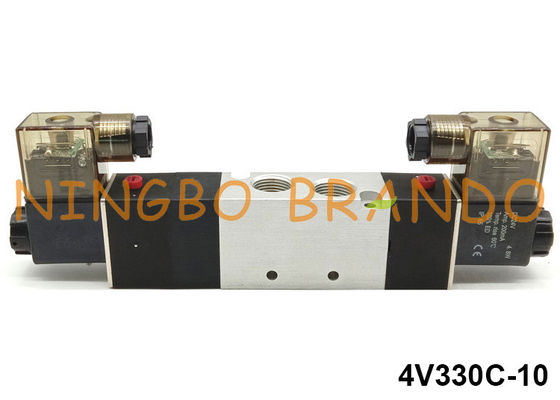 3/8 '' 5/3 ওয়ে বায়ুসংক্রান্ত সোলেনয়েড ভালভ 4V330C-10 এয়ারট্যাকের প্রকার 24V 12V