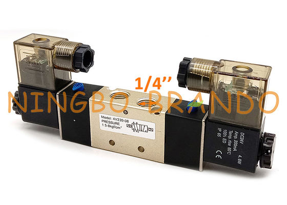 1/4 ইঞ্চি 4V220-08 5/2 ওয়ে ডাবল কয়েল বায়ুসংক্রান্ত সোলেনয়েড ভালভ