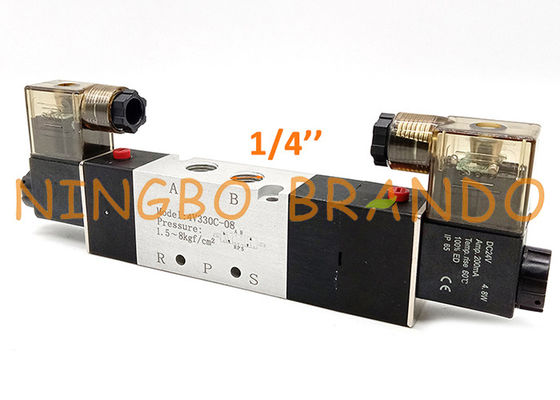 4V330C-08 1/4 '' বদ্ধ কেন্দ্র 5 ওয়ে 3 অবস্থান বায়ুসংক্রান্ত সোলেনয়েড ভালভ