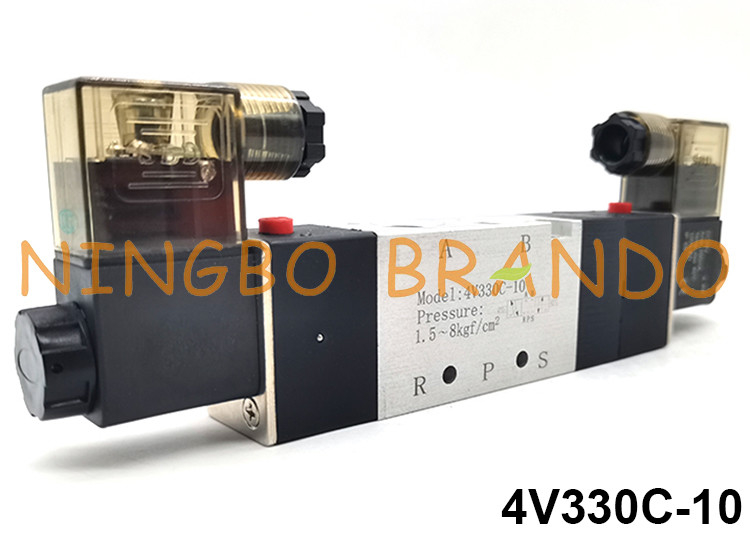 4V330C-10 Airtac টাইপ দিকনির্দেশক নিয়ন্ত্রণ বায়ুসংক্রান্ত সোলেনয়েড ভালভ 5/3 উপায় 24V 220V