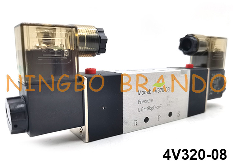 4V320-08 Airtac টাইপ অ্যালুমিনিয়াম অ্যালয় বায়ুসংক্রান্ত সোলেনয়েড ভালভ 5/2 উপায় 24V 220V