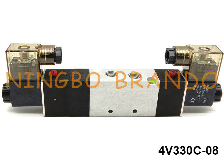 1/4 '' 5 ওয়ে 3 পজিশন 4V330C-08 বায়ুসংক্রান্ত অ্যাকিউউটার DC24V AC220V AC110V এর জন্য বায়ুসংক্রান্ত স্লোনয়েড ভালভ