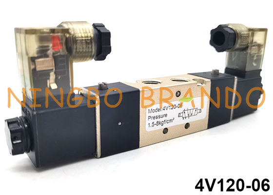 4V120-06 Airtac টাইপ ডাবল কয়েল বায়ুসংক্রান্ত সোলেনয়েড ভালভ 5/2 উপায় 24VDC 220VAC
