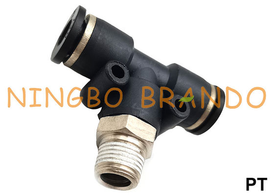 PT-G T আকৃতি পুরুষ শাখা টি পুশ সংযোগ বায়ুসংক্রান্ত পায়ের পাতার মোজাবিশেষ ফিটিং