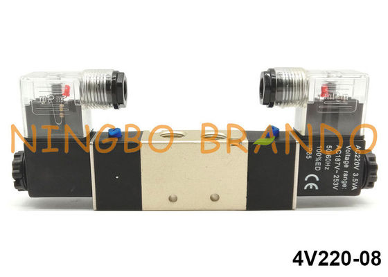 1/4 '' 4V220-08 এয়ারট্যাক প্রকারের বায়ুসংক্রান্ত সোলেনয়েড ভালভ 5 ওয়ে 2 পজিশন 220V