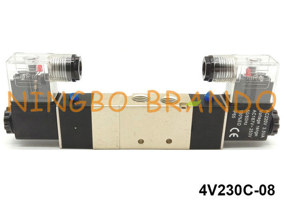 4V230C-08 এয়ারট্যাক প্রকারের বায়ুসংক্রান্ত সোলেনয়েড ভালভ 1/4 '' 5 ওয়ে 3 পজিশন 24 ভি