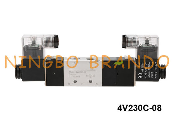 4V230C-08-DC24V এয়ারট্যাক প্রকারের বায়ুসংক্রান্ত সোলেনয়েড ভালভ 5/3 ওয়ে 24 ভি ডিসি